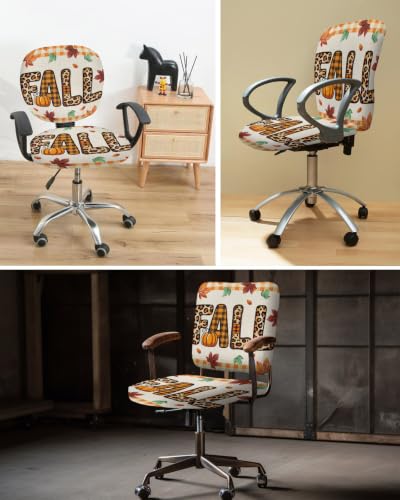 Savannan Office Chair Cover, Autumn Fall Funny Word Protective Stretch Elastic Universal Cover for Desk Task Chair,Computer Rotating Chair 1 Pcs Orange and Beige Lattice