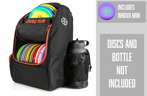 Innova Adventure Pack Disc Golf Backpack – Holds 25 Discs – Includes Mini, Disc Golf Bag - color: Black/Scarlet