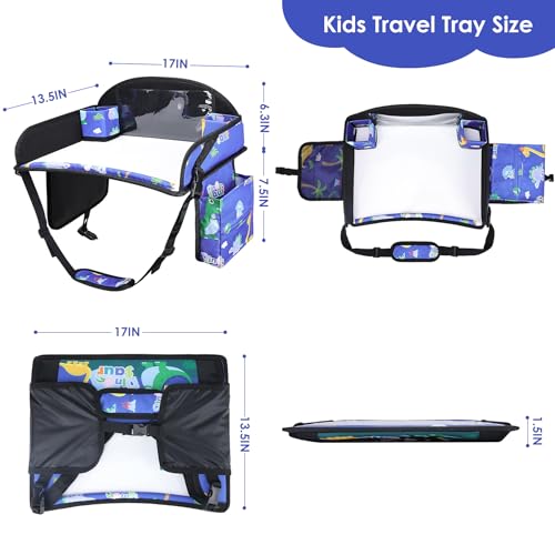 2PCS Kids Travel Tray for Airplane - Toddler Car Seat Table Tray, Road Trip Essentials for Boys & Girls, Carseat Lap Desk for Kids Road Trip Activities (Blue Dinosaur/Purple Mermaid) - color: Blue Dinosaur/Purple Mermaid--2PCS