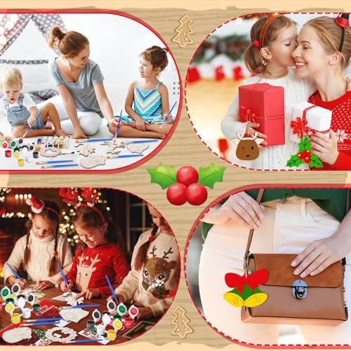 Saypacck 24 Pcs Christmas Party Favors Wooden Painting Craft Kits Birthday Party Supplies with Organza Bag for Goodie Bags Fillers Adult Thank You Gifts - style: Christmas