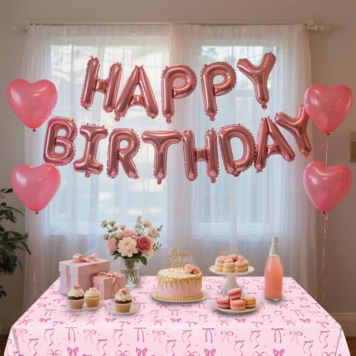 3 Pack Pink Bow Party Tablecloths – 54"x108" Disposable Waterproof Party Table Covers Girls Birthday, Baby Shower, Princess Party Decorations(Pink Bow) - color: Pink Bow Tablecovers