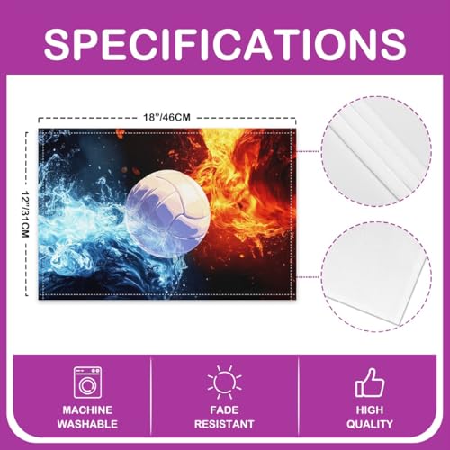 Erosebridal Volleyball Placemats Set of 4 12x18 Ice Fire Place Mat for Kids Teens Men Ball Games Lightning Sports White Blue Red Heat Resisting Table Mats - color: White Blue Red