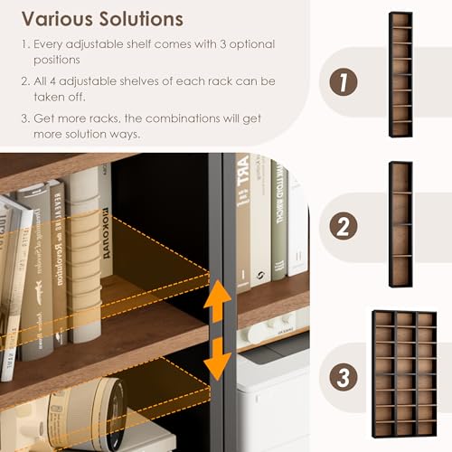 FOTOSOK 8-Tier Media Tower Rack, 11.6 X 9.3 X 71 Inches CD DVD Slim Storage Cabinet with Adjustable Shelves, Tall Narrow Bookcase Display Bookshelf for Home Office, Black/Brown - color: Black/Brown