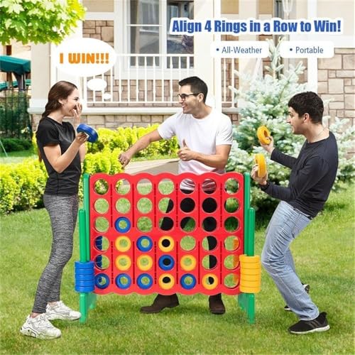 Pemberly Row Jumbo 4-to-Score Giant Game Set, Durable PE and PP Materials, Green Finish, Lightweight Design, Family Party Game for Motor Skills, Coordination, and Entertainment