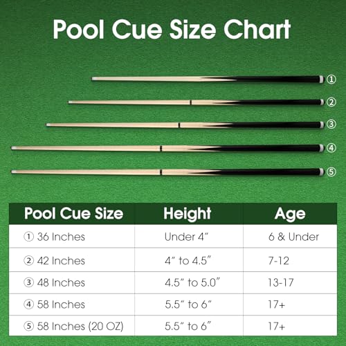 Pool Cue Sticks 36inch 42inch 48inch 52inch 58inch Set of 2 or 4,Pool Cue with 13mm Leather Tip for Adults, Beginners,2-Piece Design,(14oz to 20oz Weight Options) - size: 48inch-set of 4