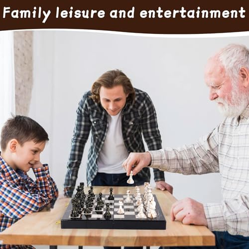 15" Large Chess Set for Adults with Weighted Acrylic Chess Pieces 3.5" King & Portable Folding Marbling Wooden Chess Board Travel Chess Sets Family Board Game Gift – Elegant Classic Chess Game