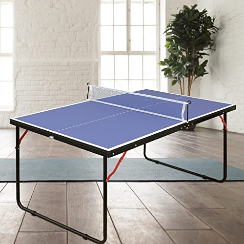 4FT/6FT/8FT/9FT Folding Rolling Table Tennis Table Regulation Ping Pong Table with 2 Paddles 3 Balls 1 Net and Post Set Fold-Up Design 4 Wheels for Easy Movement - size: 4 Ft