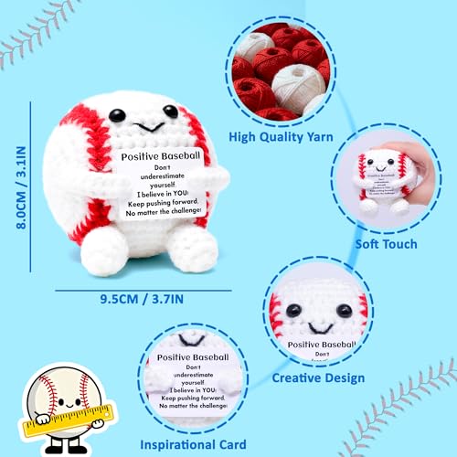 OkiyiD Mini Funny Positive Gifts Baseball, Knitted Wool Baseball Crochet Toy with Positive Card, Creative Cute Emotional Support Cheer Up Keepsake Gift for Kids Boys Men College Temmate - style: baseball