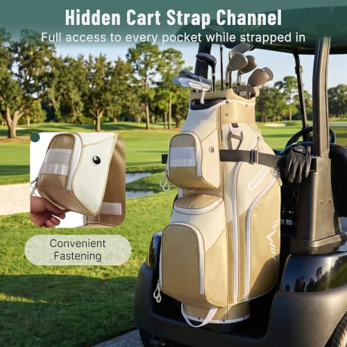 uniHimal Golf Cart Bag, 15 Way Organizer Divider Top with Handles | 15 Separate Compartments,Extra Storage Pockets,Rain Cover,Comfortable carry handles,Tough Abrasion‑Resistant Materials - color: Gold