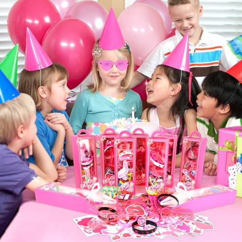 184Pcs Pink Girls Party Favors Pack - For 12Guests, Includ Goodie Box Heart Glasses Straws Bubble Wands Tattoo Sticker Bracelet Keychain, for Kids Girls Birthday Party Decoration Supplies - style: Pink Girls Party Favors
