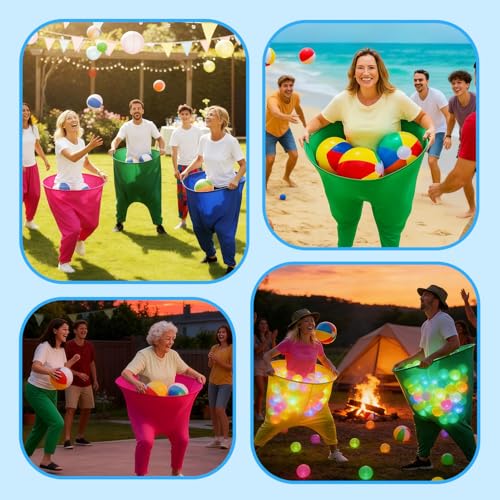 Granny Pants Yard Game Set, 2 PCS Granny Pants Family Party Outdoor Game with 10 Bouncy Balls & 2 Pumps Perfect for Adults and Kids, Fun Family Reunion Ultimate Backyard Party Games - color: blue+red