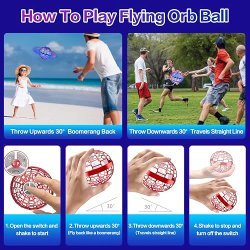 2 Pack-2025 Upgraded Flying Orb Ball Toy, Hover Boomerang Ball Spinner Mini Drone - Magic Floating Galactic Fly Spinning Orb, for Boys Girls and 6-12 Age Kids - color: Blue+red