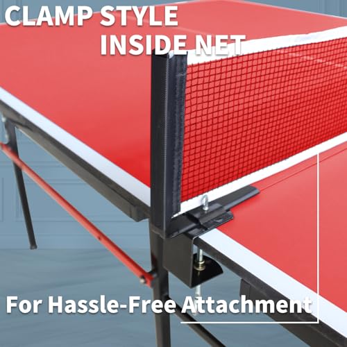 8FT Outdoor Ping Pong Table, Foldable & Portable Table Tennis Set with Net, 2 Paddles & 3 Balls, Game Table with Single Player Playback Mode - color: Red
