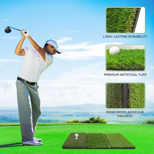 COSPOPTIC Golf Hitting Mat with Swing Path Feedback, Heavy-Duty Rubber Base Anti-Slip Golf Training Mat, Extra Replaceable Surface, Portable Practice Mat for Home Office Garage Yard Indoor Outdoor - style: Tri-Turf mat