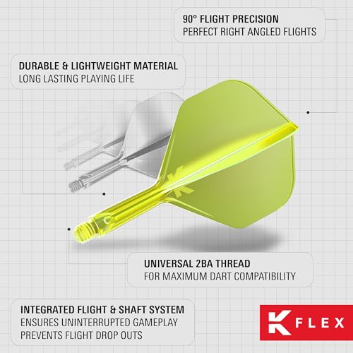 Target Darts K Flex Integrated Dart Flights And Shafts, No.2 | Pack Of 3 K-Flex - No2, Kflex All In One Moulded Dart Flight & Stem Lengths: Short, Intermediate & Medium | Professional Dart Accessories - color: Yellow