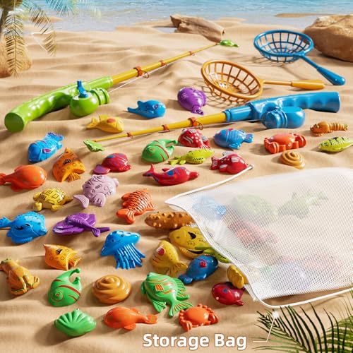 NIPLOOOW Magnetic Fishing Game Pool Toys for Kids 3-5, Water Table Bathtub Kiddie Party Toy with Pole Rod Net Plastic Floating Fish, Outdoor Toys for Boys Girls Kids Age 3 4 5 6 7 8 Year Old - style: 40PCS