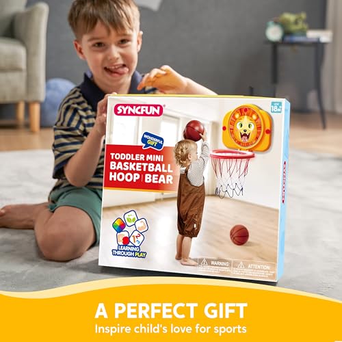 SYNCFUN Mini Basketball Hoop LED Scoring Indoor Hoop with 2 Balls, Indoor Adjustable Height Basketball Hoop, Space-Saving, Christmas Birthday Gifts Toy for Boy Girl Over 18 Months - style: Lion