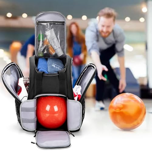 DSLEAF Bowling Ball Backpack With Side Shoe Pocket for US Mens 16, Large Capacity Bag for 1 Ball and Shoes