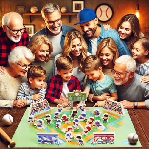 Baseball Blocks Toy Playset, Wooden Baseball Figures with Assembly Ballpark, Baseball Learning Toys, Mini Baseball Games, Baseball Player Figurines, for Kids, Toddlers & Families