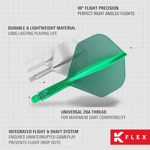 Target Darts K Flex Integrated Dart Flights and Shafts, No.2 Green (Medium) | Pack of 3 K-Flex – No2, Kflex All in One Moulded Dart Flight & Stem | Professional Dart Accessories