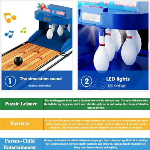 Indoor Bowling Game Set for Kids & Adults, LED Scoreboard, Automatic Reset, Sound & Light Effects, Home Bowling Alley Console, Fun Family Sports Activity