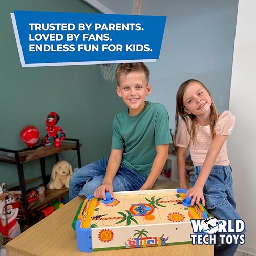 Disney Lilo and Stitch Air Hockey Table for Kids - Wooden Tabletop Game with Puck, Pushers & Air Flow System - Disney Licensed - Kids 4+