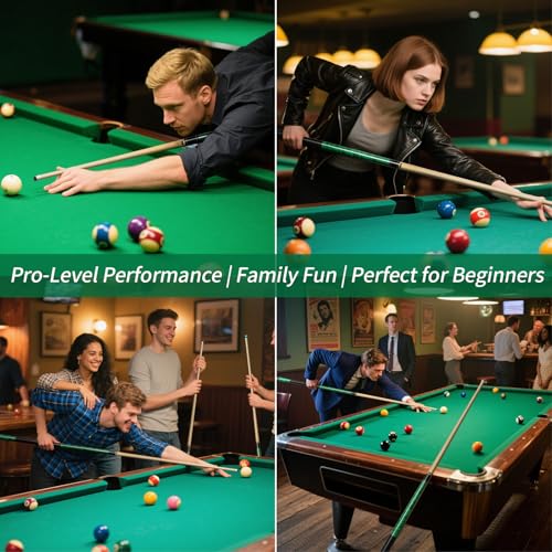AKLOT Pool Cue Stick 58" Professional Billiard Cue Sticks Set of 4/5 Canadian Maple Low Deflection 18 19 20 20 21oz for Beginner with 13mm Tip - color: Green with Printed Grip