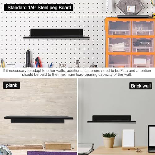 Heavy Duty Pegboard Steel Shelves,Can Be Used for Walls or Pegboards,Floating Steel Shelves for Wall,Pegboard Shelf,Suitable for Bathroom,Bedroom,Kitchen and Garage,16 x 7 inch(4 Packs Black)