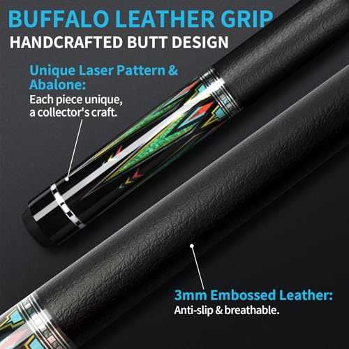 AKLOT Carbon Fiber Pool Cue Stick 58", Billiard Cue Sticks 19-19.5oz, Low Deflection Billiard Stick with 12.5mm Tip, Professional Carbon Fiber Pool Sticks for Adults - color: Green