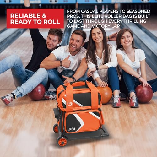 BSI Dash Roller Bowling Bag with Smooth Rolling Wheels, Padded Ball Compartment, Retractable Locking Handle, & Shoe Pocket - color: Black/Orange/White, style: Single