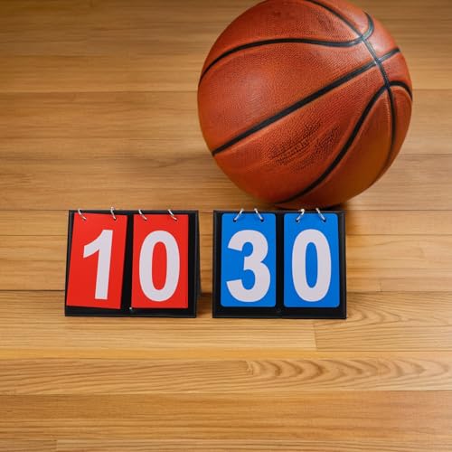 TOYANDONA Basketball Score Flipper 2-Digit Double-Sided Flip Scoreboard Set, Portable Tabletop Scorekeeper for Basketball Games and Sports Training, Red and Blue Design