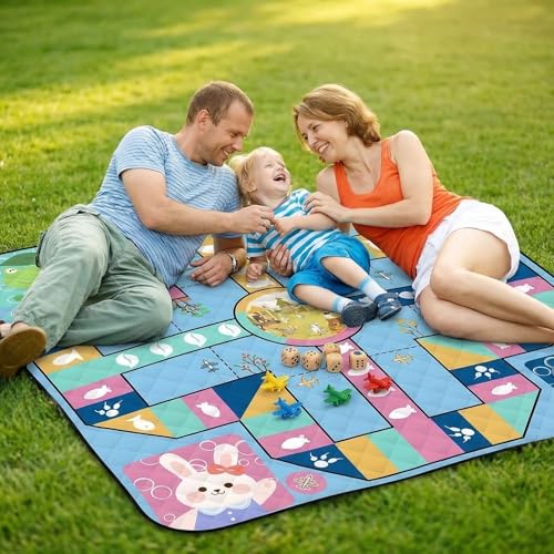 Flying Chess Picnic Blanket 80 x 80 Inch, Waterproof Beach Mat | Extra large outdoor blanket with game pieces for parks, camping, beach trips and family travel. - color: Style 1