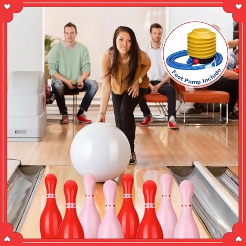 Lunmon 11 Pcs Easter Giant Inflatable Bowling Set 27 Inch Carrot Pins with 23 Inch Bowling Ball Indoor Outdoor for Adults Easter Party Yard Indoor Outdoor Games Supplies(Valentine's Day) - style: Valentine's Day
