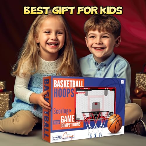 HopeRock Indoor Basketball Hoop for Kids, Over The Door Mini Basketball Hoops, with LED Light, Scoreboard, Birthday Toys Gifts for 5 6 7 8 9 10 11 12+ Year Old Boys - style: LED Basketball Hoop & Scoreboard