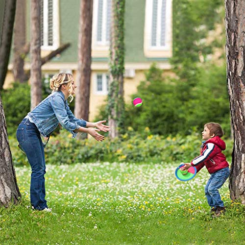Novelty Place Toss and Catch Ball Set - Paddle toss Ball Toy Throw and Catch Game - Ball Catching Outdoor Sports Fun for Kids - 2 Self Stick Paddles, 2 Fuzzy Balls & A Storage Bag