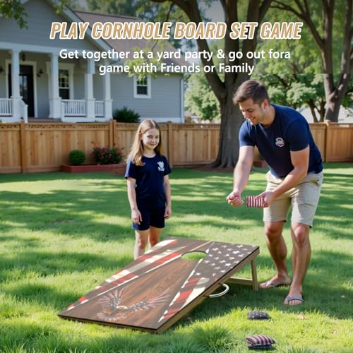 Cornhole Board Set,Corn Hole Games for Adults Outdoor,2X4FT Solid Wood Regulation Cornhole Boards with 8 Cornhole Beans Bags & Carry Case - style: Flying Eagle