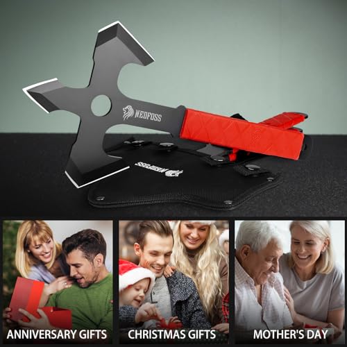 NedFoss Axe Throwing, 11.9" Full Tang Triple Edge Throwing Axe with Sheath | TPE Rubber Handle, Axe Throwing Set 3 for Backyard Recreation Axe Throwing Game, Christmas Halloween Gifts for Women Men