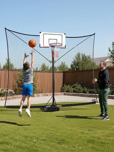 A11N SPORTS Basketball Rebounder Net Yard Guard – 10x8 FT Outdoor Basketball Net Catcher Backstop for Round & Square Poles, Pole-Wrap Storage