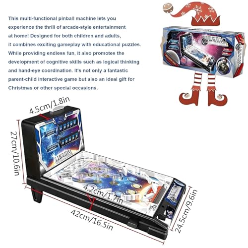 Arcade-Style Electronic Tabletop Pinball Machine - Retro Desktop Game with Lights Sounds | Home Pinball Toy for Kids Teens Adults | Gift for Birthday Christmas Party