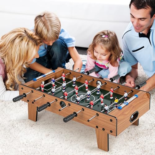 Giantex Foosball Table, 27in Mini Football Table Game w/ 2 Footballs,Score Keepers, Wood Soccer Table Top for Kids, Family Night, Parties, Game Rooms