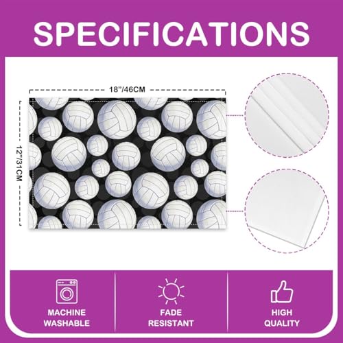 Volleyball Placemat Set of 4,Ball Sport Games Outdoor Indoor Place Mats,Black White Washable Durable Table Mats 12x18 Inch - color: Black White
