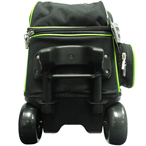 Pyramid Path Premium Deluxe 2 Ball Double Roller Bowling Bag With Large Separate Shoe Compartment (Up To US Mens Size 15) and Oversized Accessory Pocket, Retractable Locking Handle - Extends to 37" - color: Lime