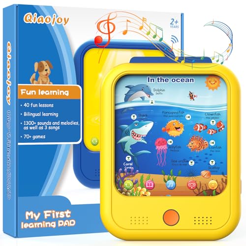 Kids Learning Tablet Educational Learning Pad for Toddlers 2-5 to Learn Alphabets, Numbers, Foods, Time, Music, Vehicles,Tablet Toy for Toddlers Ages 2 3 4 5 6 Years Old Yellow - style: Upgrade Version(20 lesson pages yellow)