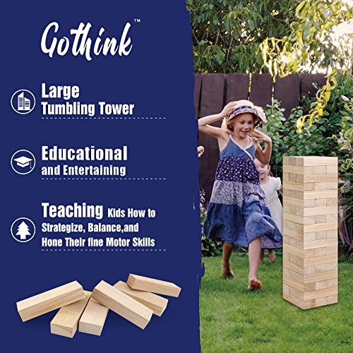 GOTHINK Giant Tumble Tower Game, Large Tumbling Tower Stacking to Over 4 FT 54pcs Wooden Jumbo Blocks for Outside Yard Games with Carry Case Timber Stacking Game Night Toy Gift for Kids Adults Family - size: L-Over 4FT