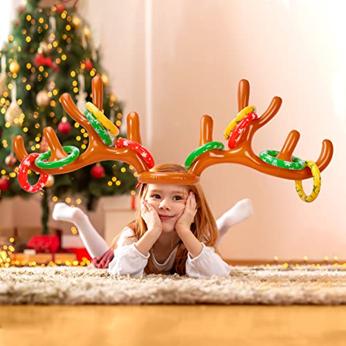 Max Fun Inflatable Reindeer Antler Ring Toss Christmas Games Indoor Outdoor Party Games Hat for Xmas Gifts Holiday Party Supplies Favors Games for Family - style: Style A -2PACK