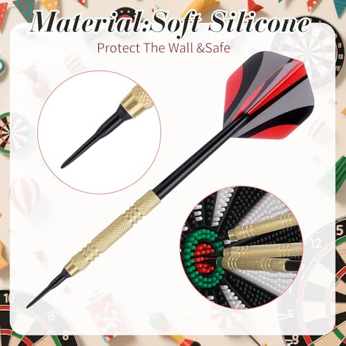 Soulchen 153 Pcs Dartboard Sets -1 Soft Tip Dartboard 12 Soft Tip Darts 100 Extra Dart Tips 18 Tails 2 Flight Protectors 20 Rubber Rings for Birthday Gifts Indoor Game Party Games