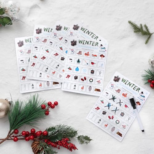 Hoolerry 30 Pcs Scavenger Hunt for Kids Road Trip Game Car Spring Summer Wedding Scavenger Hunt Cards Travel Activities Camping Games Outdoor Indoor Seek Activity for Kids Adults (Winter) - style: Winter