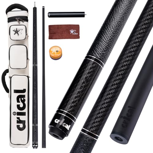 CRICAL Carbon Fiber Pool Cue with Stick Low Deflection Shaft - 58 Inch Billiard Cue Stick with Cowhide Grip & 3K Weave Design, 12.5mm Tip, Fixed Weight (19oz), 3/8x8 Joint – Ideal for Players - color: CL-VP-2-set7