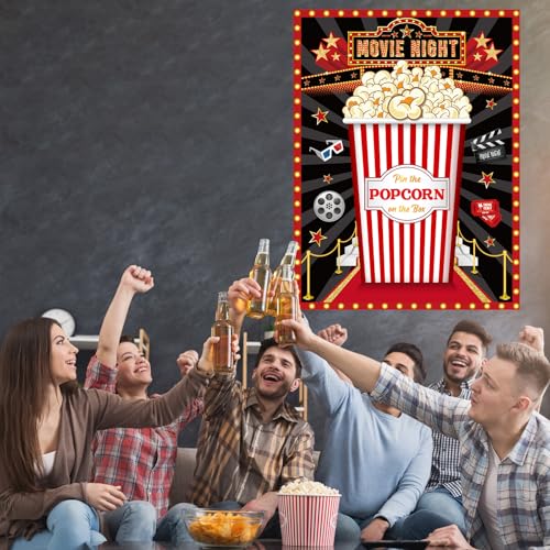 Faccito Movie Night Party Pin The Popcorn on The Box Large Poster with 24 Popcorn Stickers Blindfold Carnival Set for Movie Theater Carnival Birthday Party Decoration Activities Supplies - style: Movie