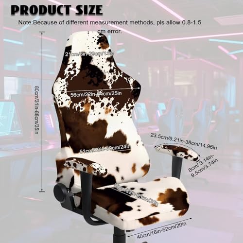 Artistic Brown Cow Print Chair Slipcovers with Arms 2 Piece Stretchy Gaming Chair Cover Cat Scratch Proof Furniture Protector with Zipper Anti-Dust Desk Chair Seat Protector for Office Home - color: Artistic Brown Cow Print